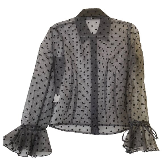JS Boutique Sheer Black Polka Dot Blouse Ruffled Size 4 Top Shirt Goth Vamp Luxe - Picture 4 of 8